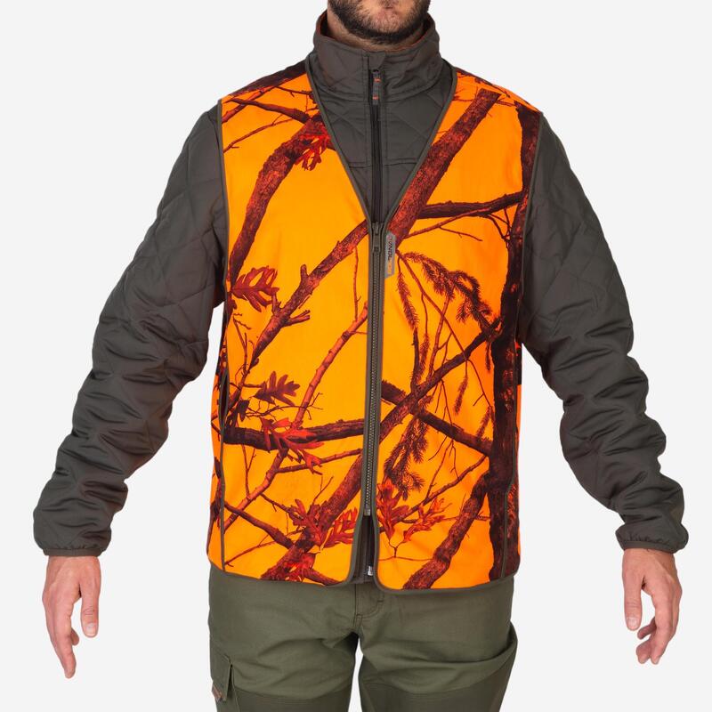 Chaleco Caza Solognac 500 Hombre Compacto Camuflaje Naranja Fluo Silencioso