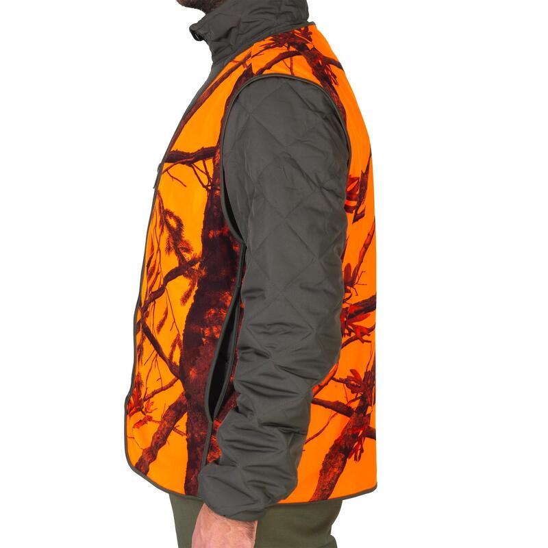 Chaleco Caza Solognac 500 Hombre Compacto Camuflaje Naranja Fluo Silencioso