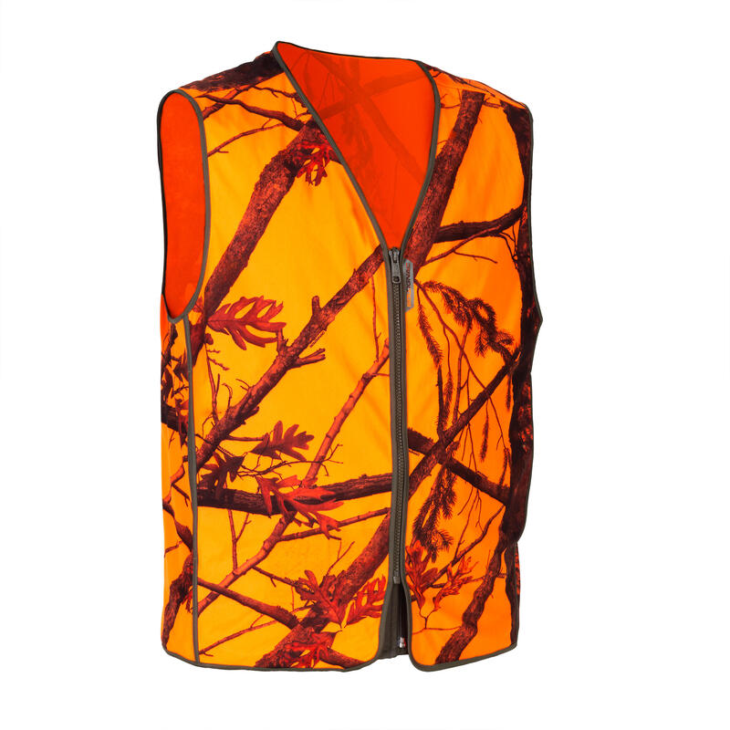 GILET CHASSE COMPACT SILENCIEUX CAMOUFLAGE FLUO SOLOGNAC | Decathlon