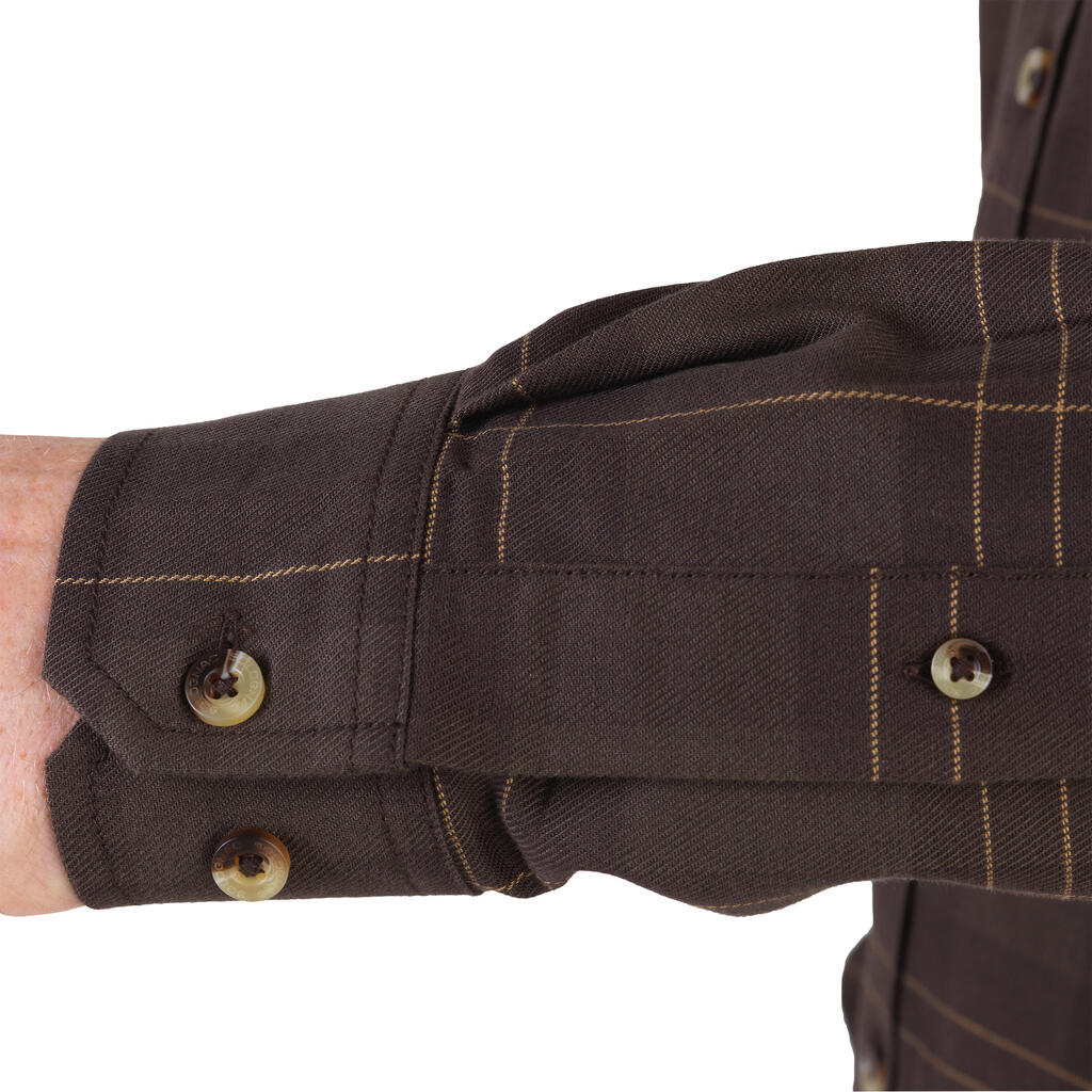 Poľovnícka hrejivá košeľa 500 s dlhým rukávom gaštanovohnedá
