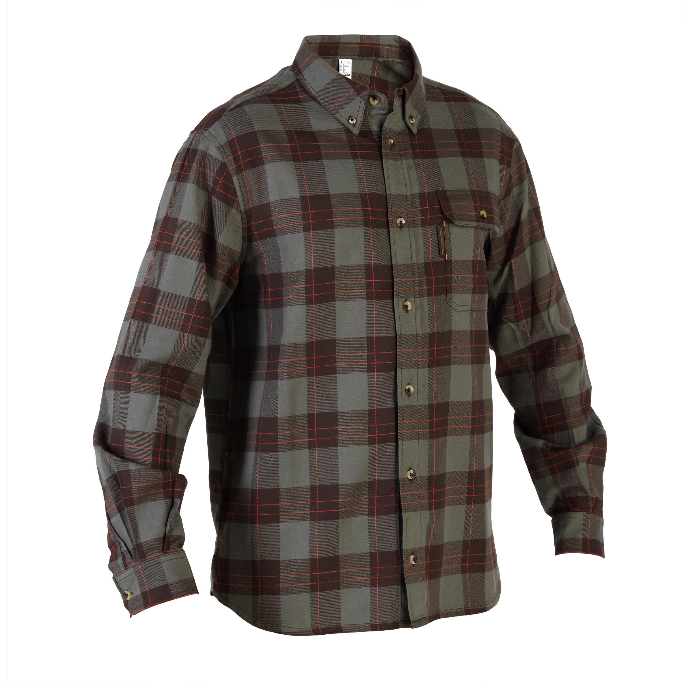 Chemise manches longues chasse coton chaude homme 500 carreaux