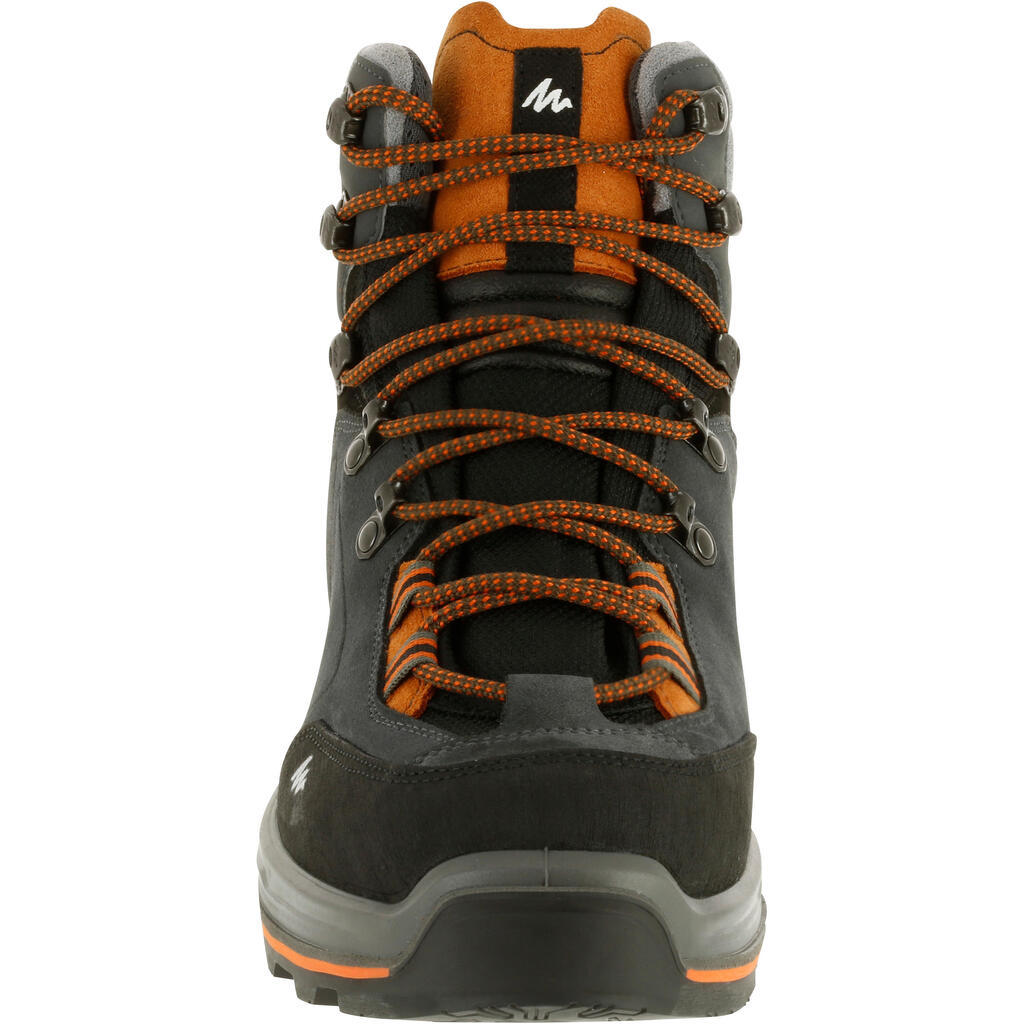 MEN'S WATERPROOF LEATHER HIGH TREKKING BOOTS - MT100 - SHARK