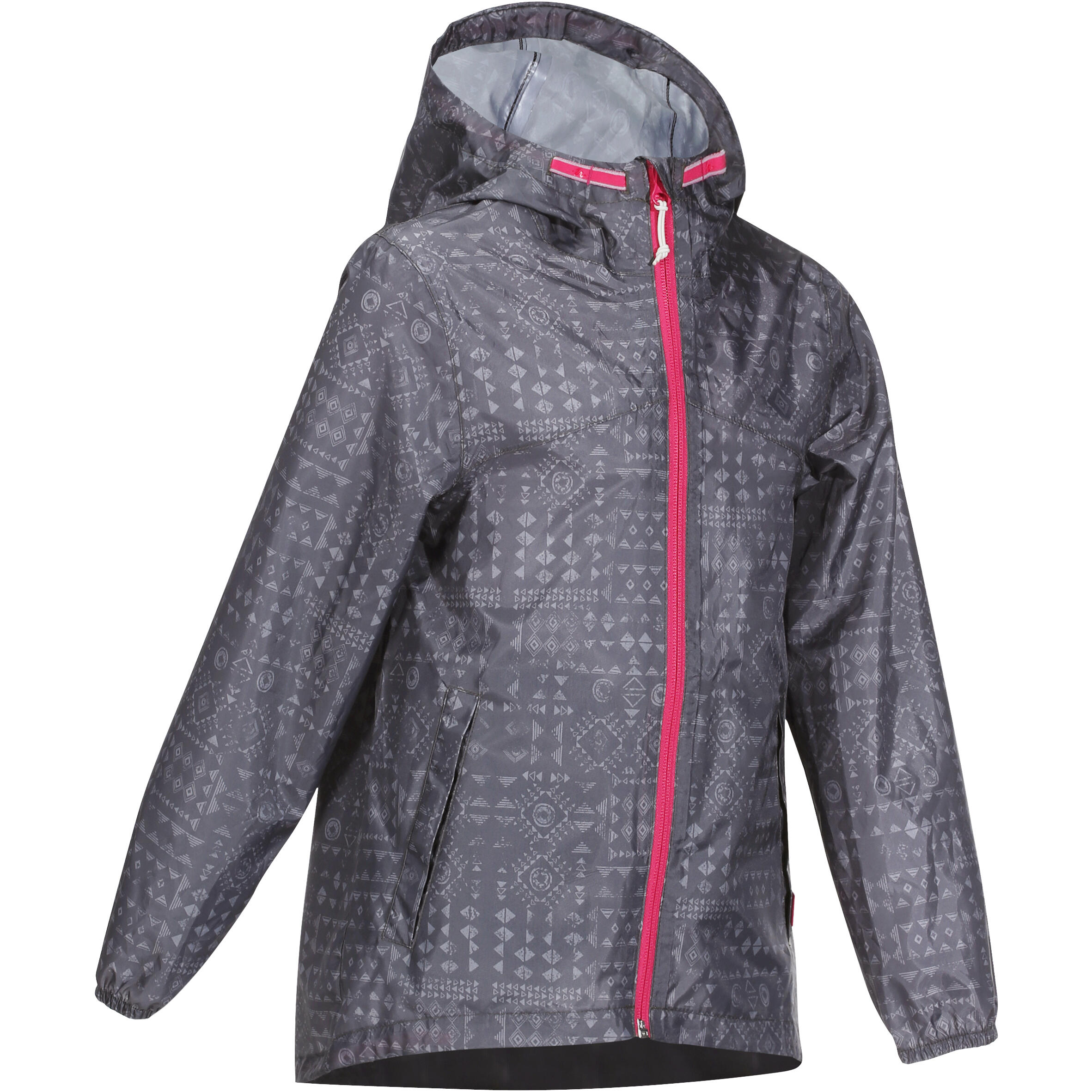 QUECHUA Kids' Hiking Waterproof Jacket Hike 150 - Grey Tribal Print