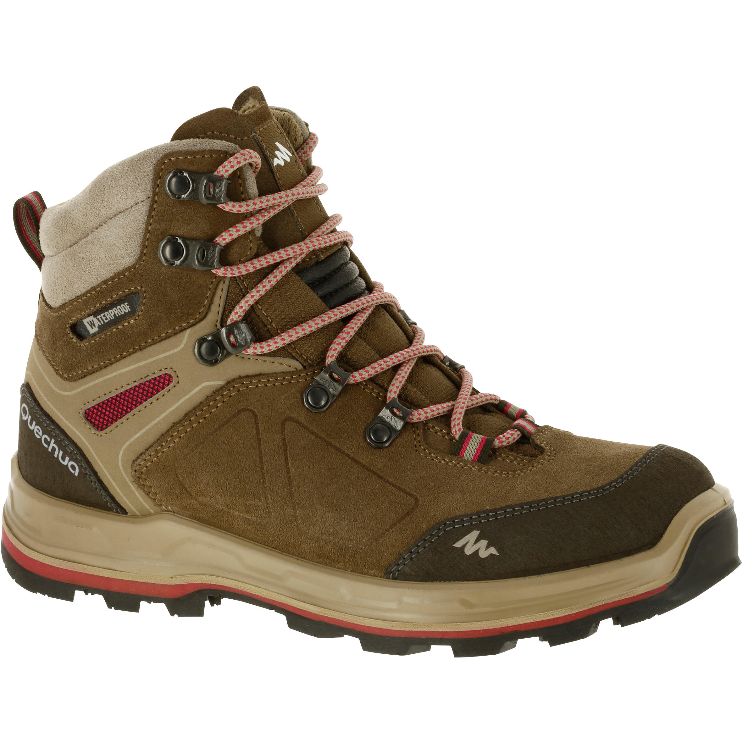 Women’s Leather Hiking Boots - MT 100 Beige - FORCLAZ