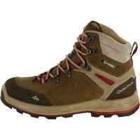 WOMEN'S WATERPROOF LEATHER HIGH TREKKING BOOTS - MT100 - BEIGE