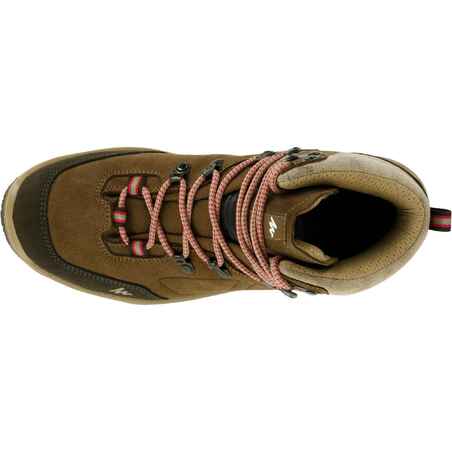 Women's waterproof leather hiking boots - On-trial 100 - Beige
