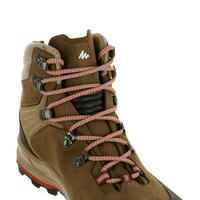 WOMEN'S WATERPROOF LEATHER HIGH TREKKING BOOTS - MT100 - BEIGE