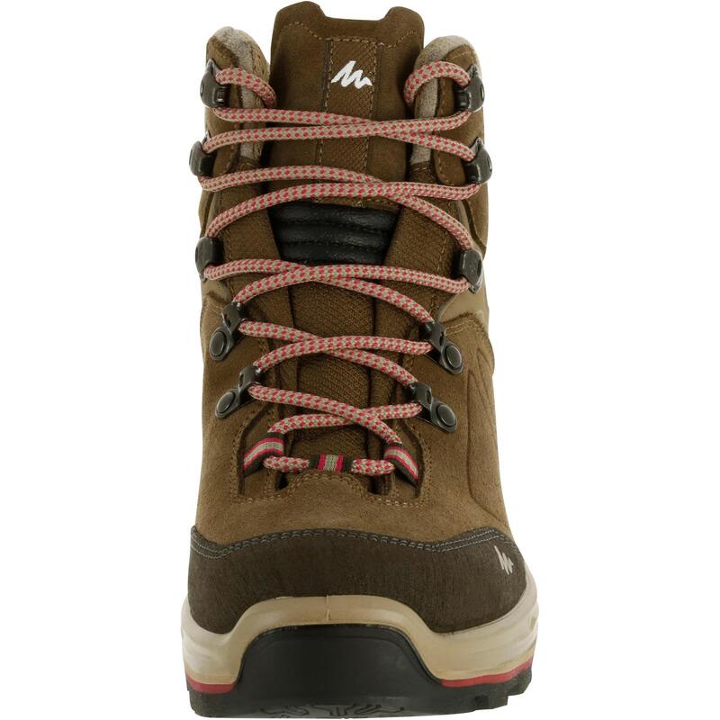 Trekkingschuhe Damen Leder hoch wasserdicht Bergwandern - MT100 beige 