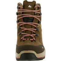 WOMEN'S WATERPROOF LEATHER HIGH TREKKING BOOTS - MT100 - BEIGE