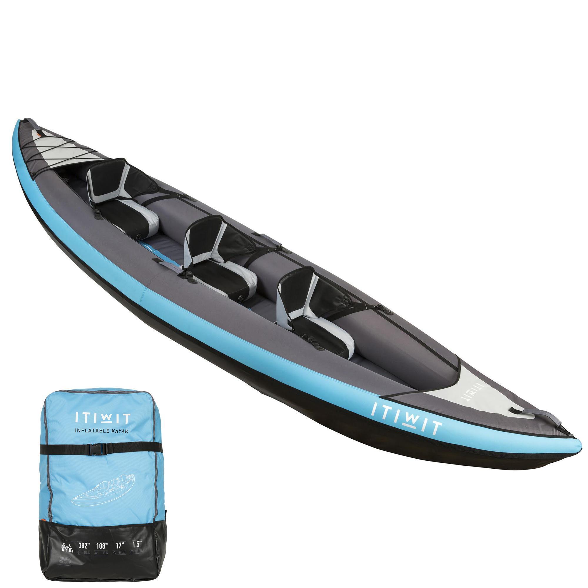 canoe kayak gonflable de randonnee 2/3 places bleu itiwit