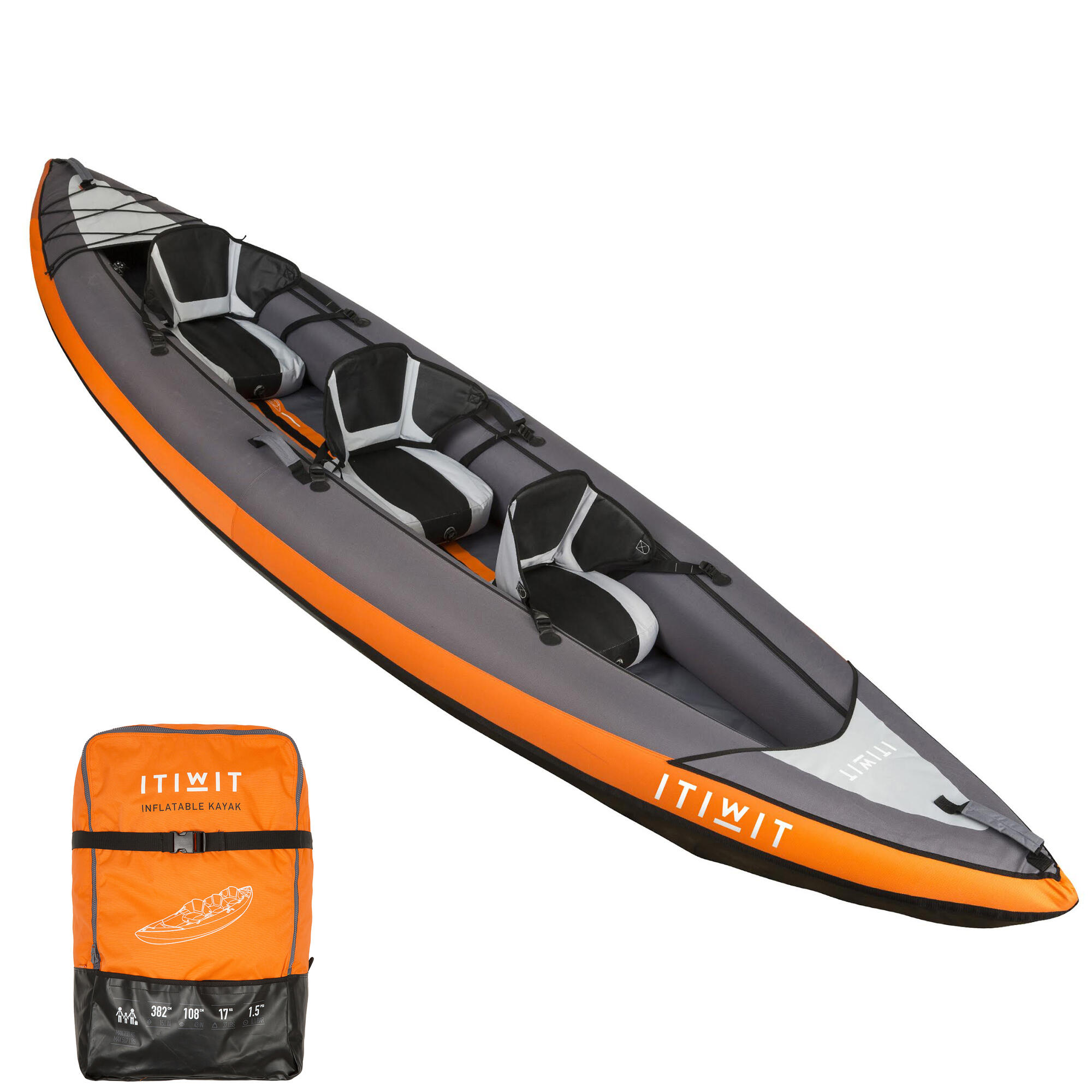 canoe kayak gonflable de randonnee 2/3 places orange itiwit