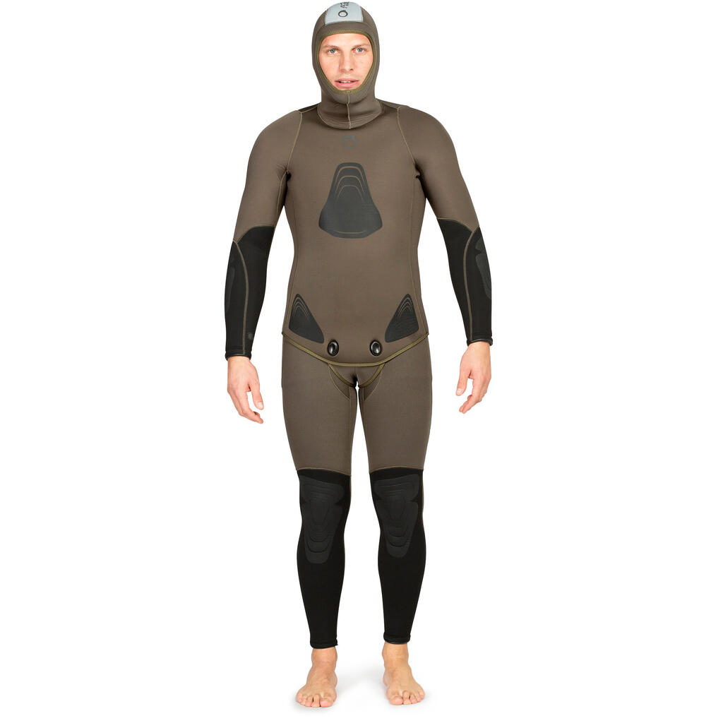 Plīša neoprēna zemūdens medību hidrotērpa jaka “SPF 100”, 7 mm, haki