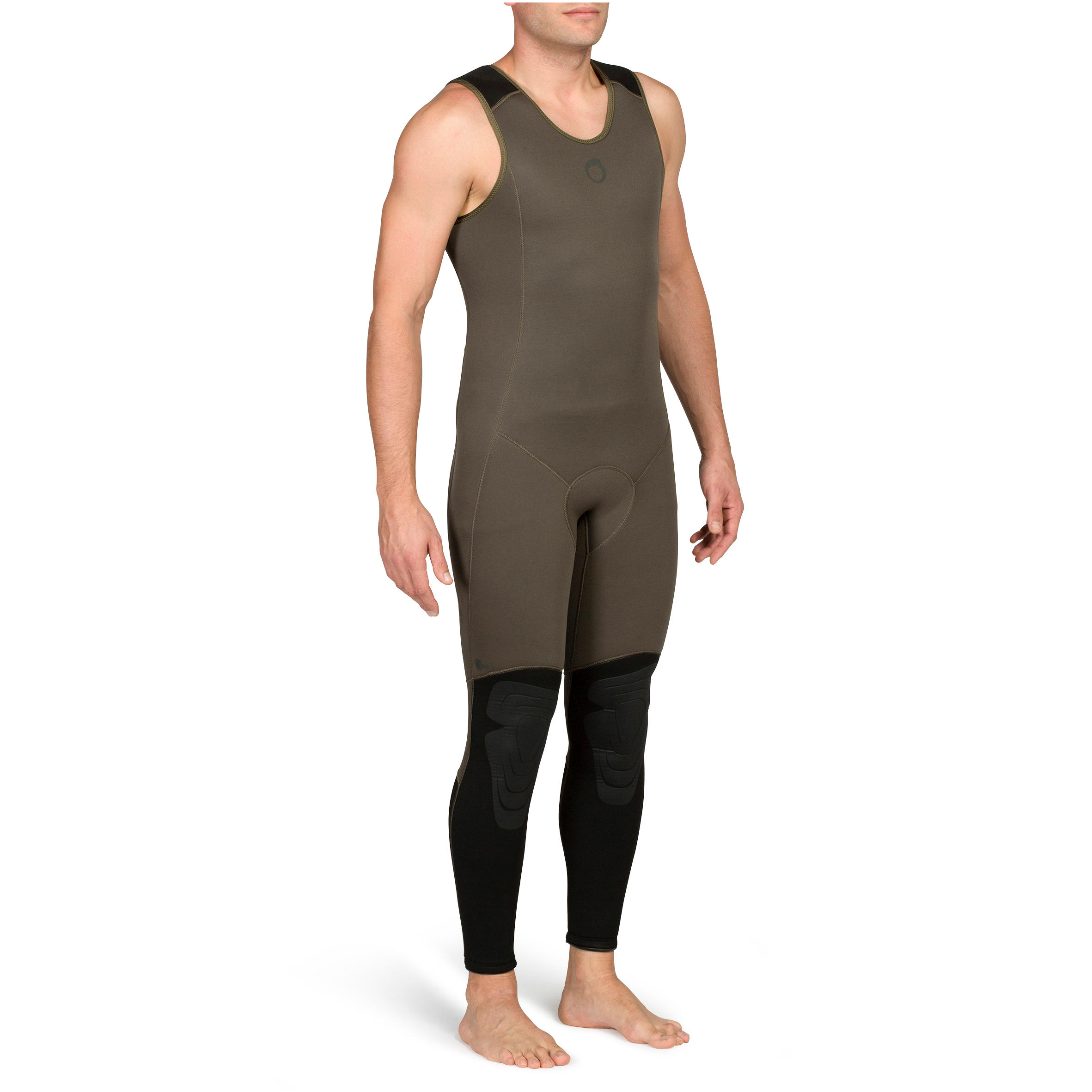 Men's spearfishing sleeveless wetsuit 7 mm neoprene SPF 500 khaki 6/13