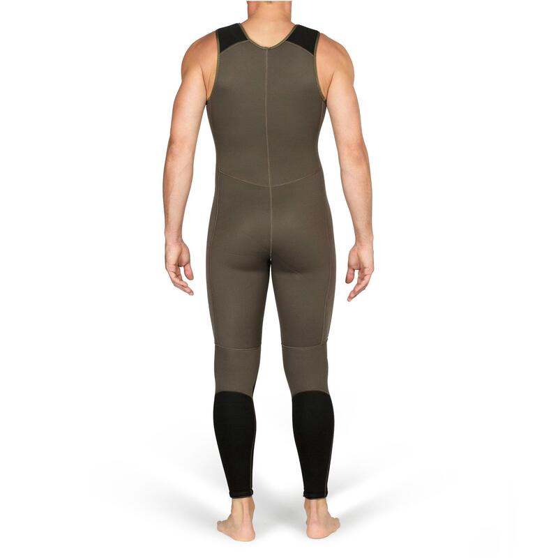 Wetsuit voor harpoenvissen voor heren long john neopreen 7 mm SPF 500 kaki