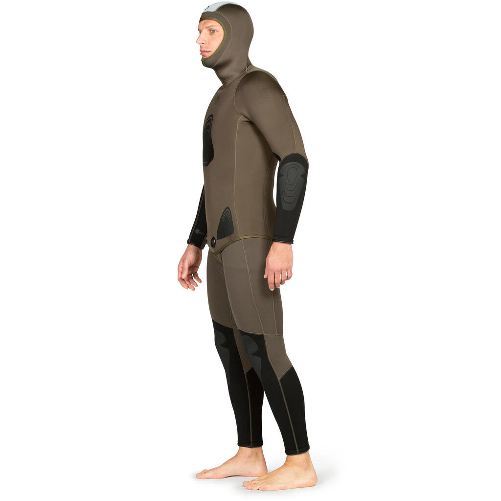 Plīša neoprēna zemūdens medību hidrotērpa jaka “SPF 100”, 7 mm, haki