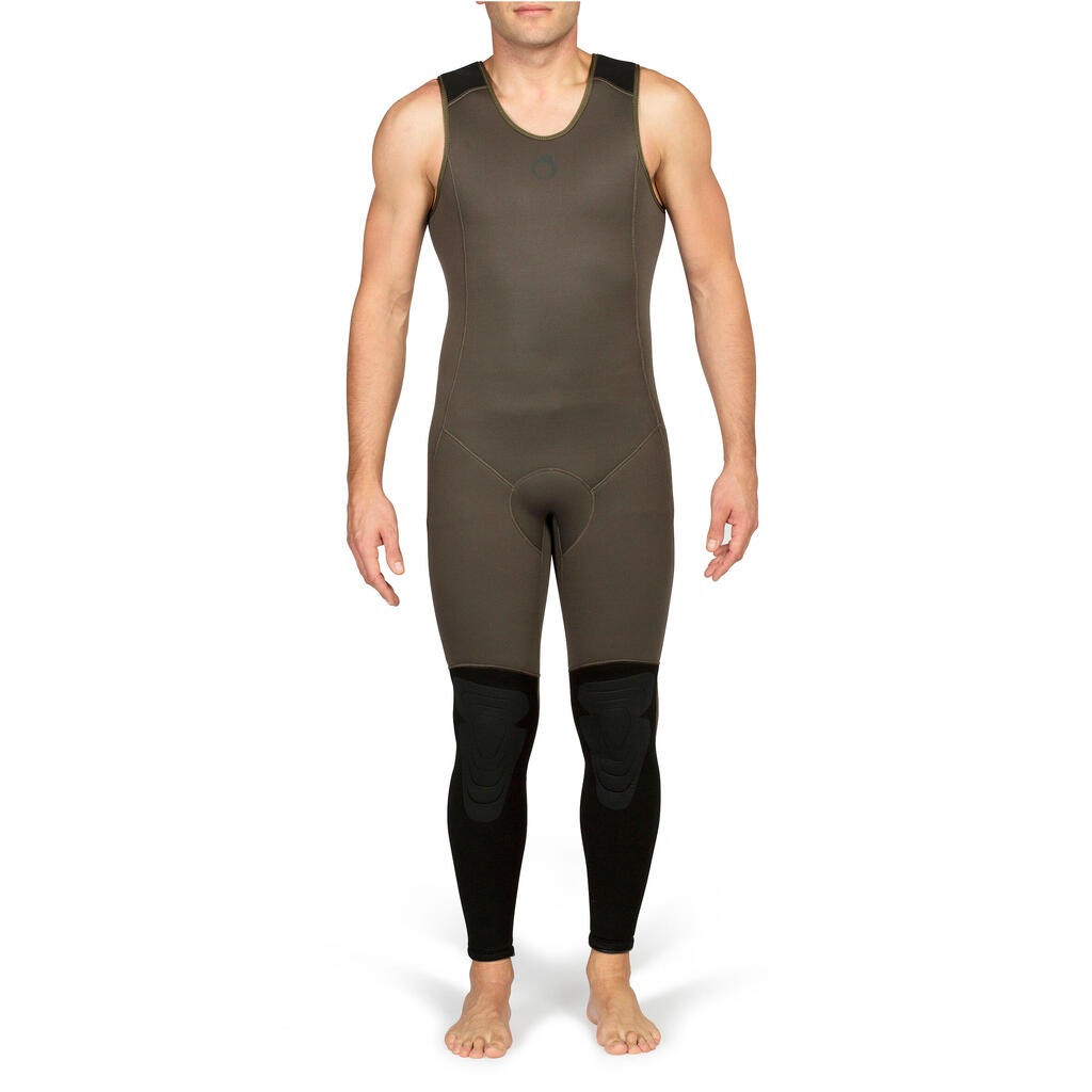 Men's spearfishing sleeveless wetsuit 7 mm neoprene SPF 500 khaki