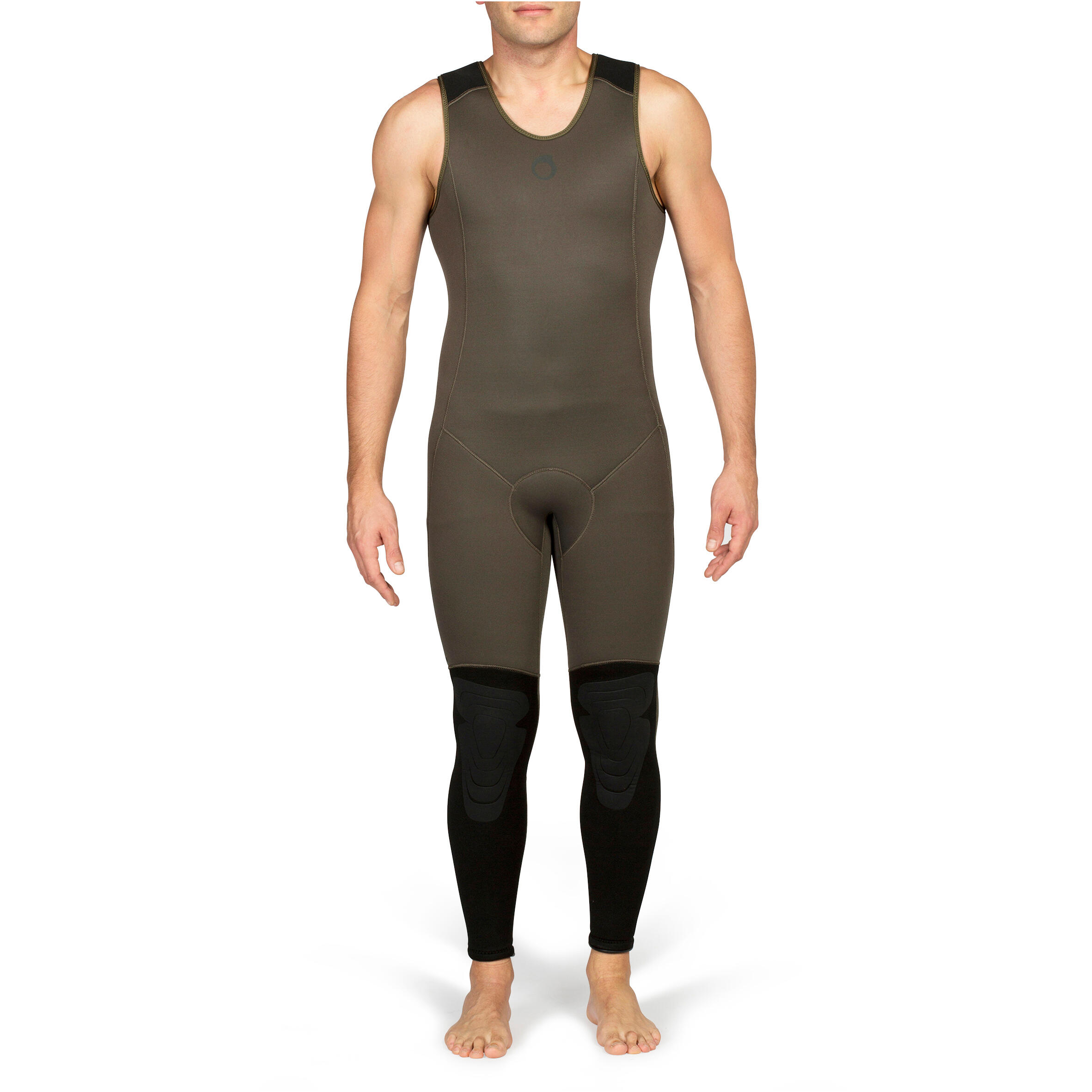 Men's spearfishing sleeveless wetsuit 7 mm neoprene SPF 500 khaki 2/13