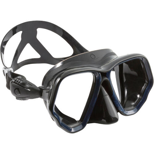 Masque de plongée sous marine SCD 500 Bi-hublot jupe noire et cerclage bleu