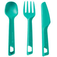 Set 3 couverts (couteau, fourchette, cuillère) camp du randonneur plastique vert