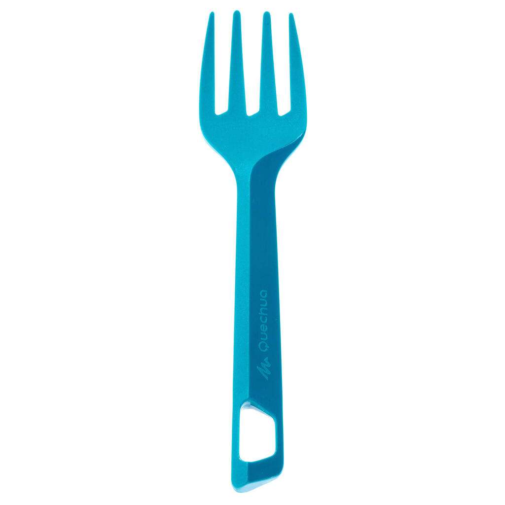 Súprava 3 plastových turistických príborov (nôž, vidlička, lyžica) modrá