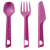 Комплект от 3 прибора (нож, вилица, лъжица) за преходи, пластмасови, лилави