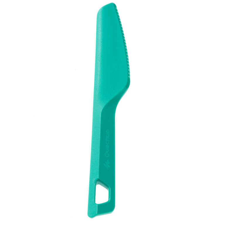Plastic knife, fork and spoon set for the hiker's camp - green