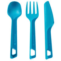 Cubiertos Camping Set de 3 Trekking Azul Cuchara Tenedor Cuchillo Plástico