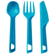 Set of 3 hiker's camp plastic cutlery items (knife, fork, spoon) - blue
