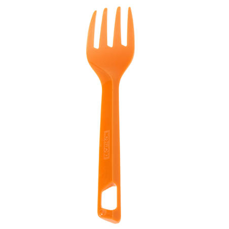 3-piece cutlery set (knife, fork, spoon) for hiking and camping, plastic, orange