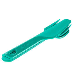 Plastic knife, fork and spoon set for the hiker's camp - green