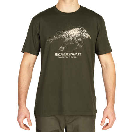 T-shirt manches courtes chasse coton Homme - 100 Sanglier vert