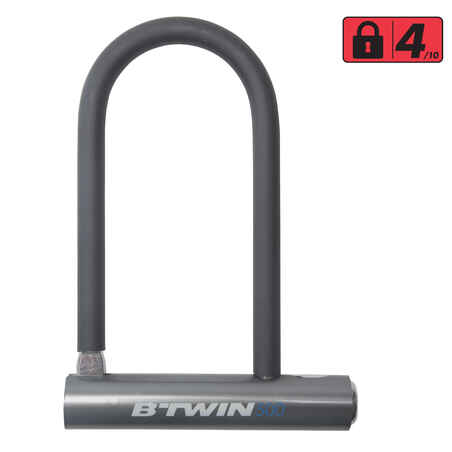 قفل دراجة بمفتاح على شكل حرف D - لون رمادي - B'TWIN 500