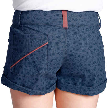 Children's MH500 hiking shorts - blue with flowers 2 to 6 years