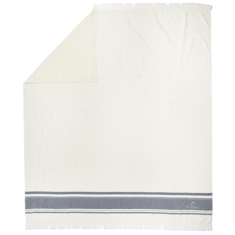 雙色毛巾Fouta 170 x 150 cm－象牙白／軍藍色