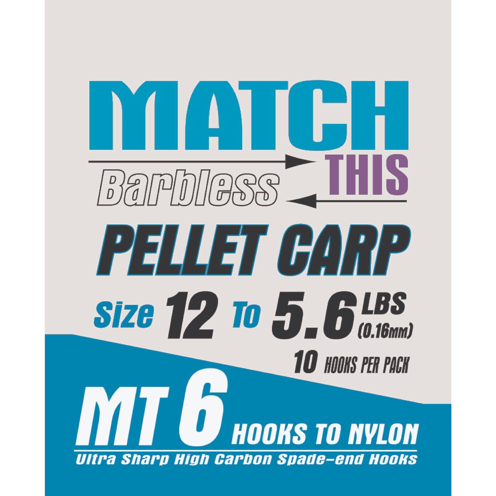 MAVER MT6 Pellet Carp Barbless Hooks to Nylon