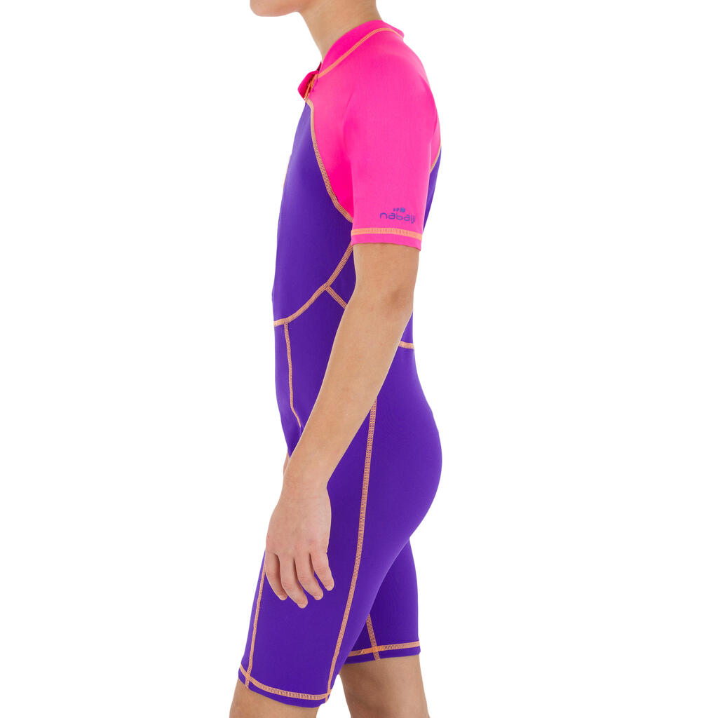 Schwimmanzug Shorty Kinder kurzer Brustreißverschluss -  violett/pink