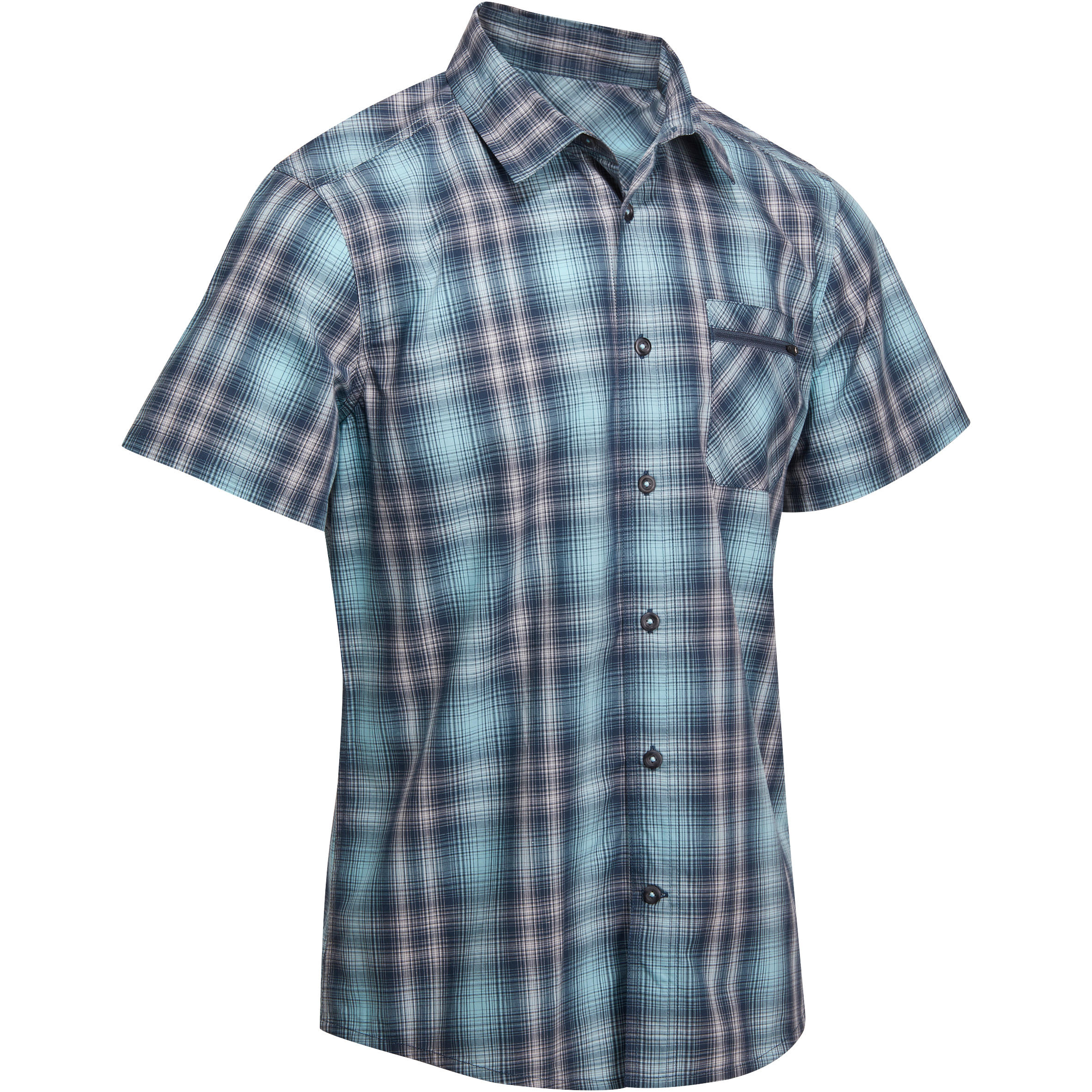 QUECHUA Arpenaz 100 Men's Short-Sleeved Hiking Shirt - Blue Checks