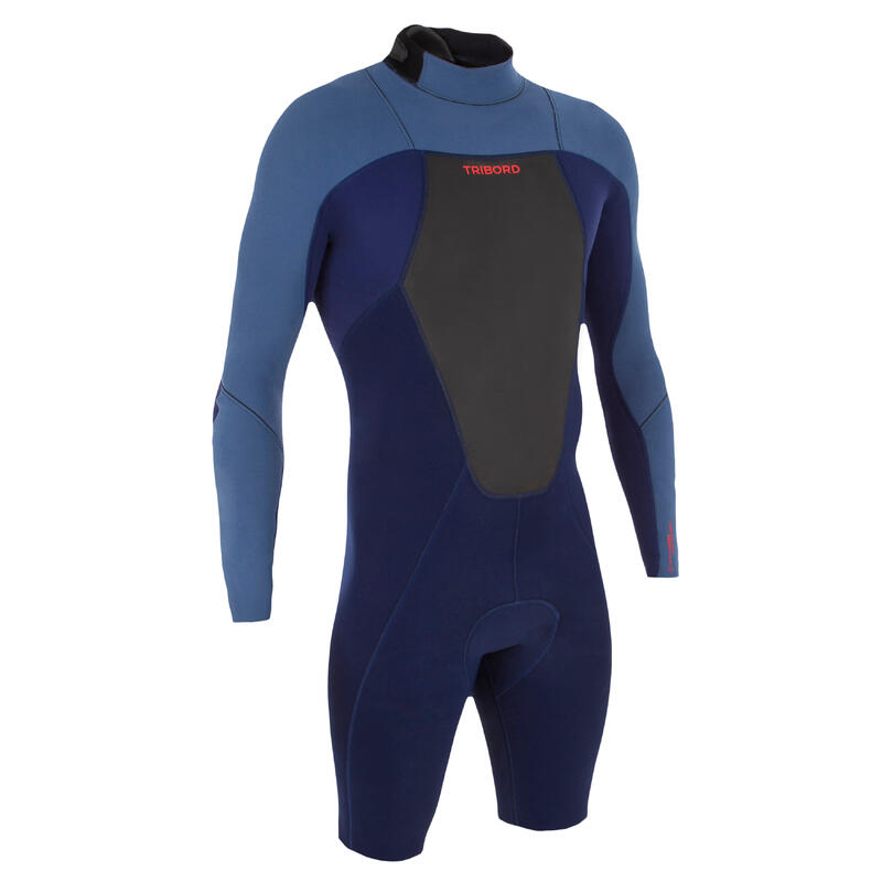 500 Men's Long Sleeve Neoprene Shorty Surfing Wetsuit Blue Decathlon