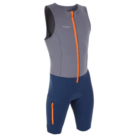 500 MEN'S 2 MM KAYAK STAND UP PADDLE NEOPRENE TANK TOP SHORTY SUIT - GREY BLUE