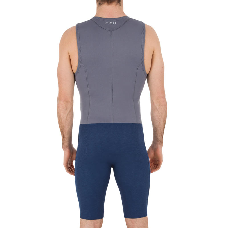 500 MEN'S 2 MM KAYAK STAND UP PADDLE NEOPRENE TANK TOP SHORTY SUIT GREY BLUE Decathlon