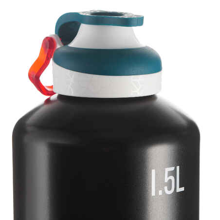 בקבוק אלומיניום לטיולים 500 עם מכסה לפתיחה מהירה - 1.5 ליטרים, שחור