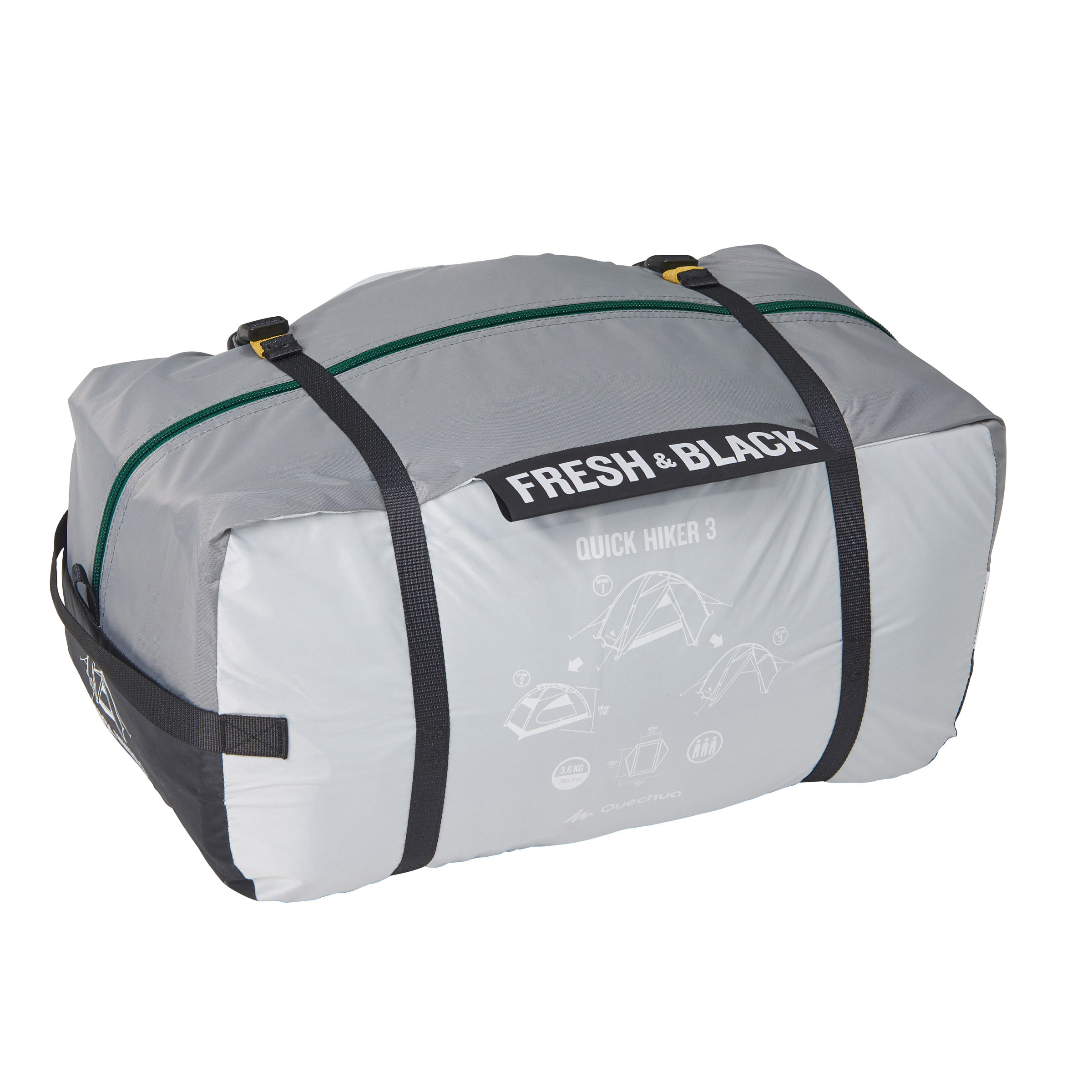 3-Person Trekking Tent, QuickHiker Fresh & Black - FORCLAZ