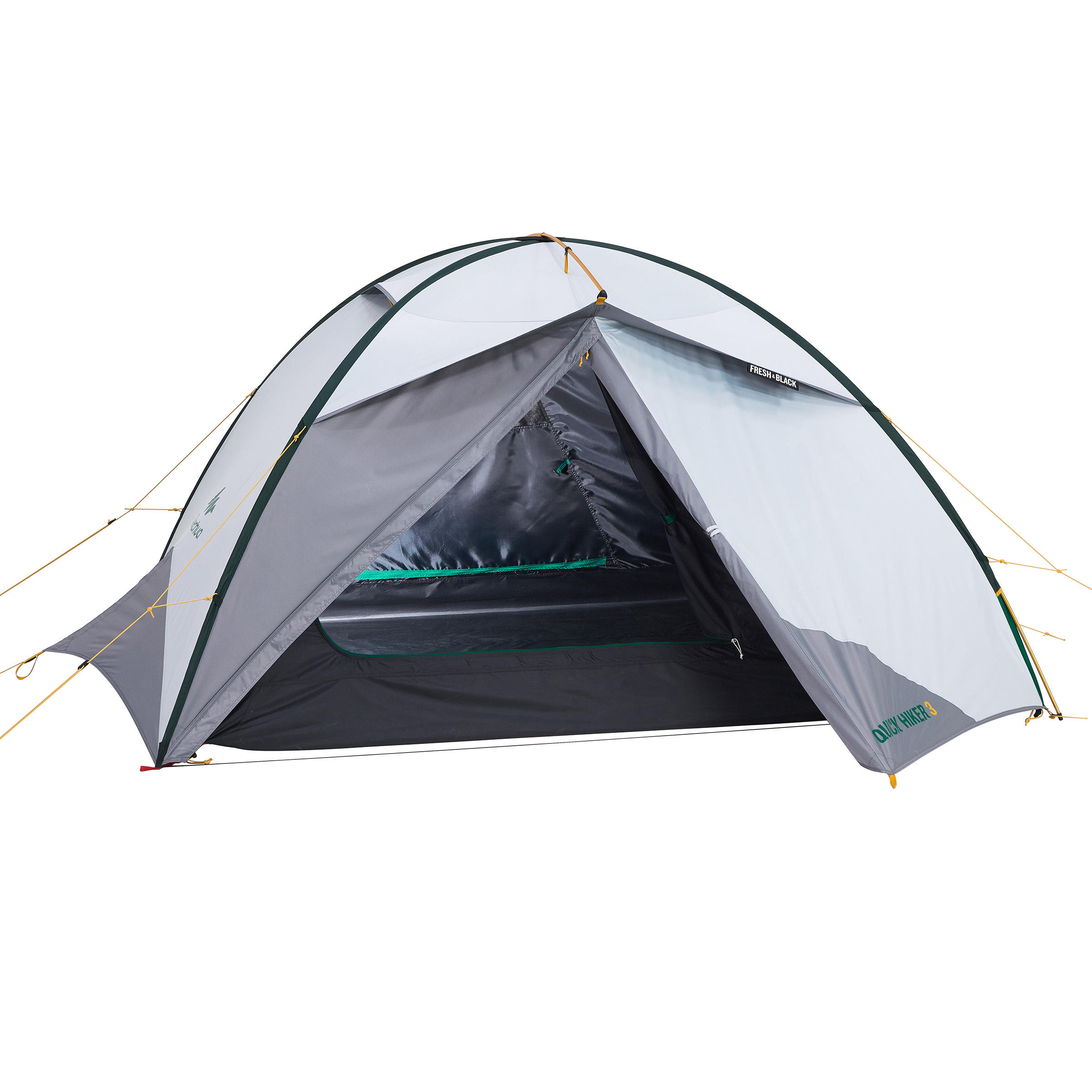 3-Person Trekking Tent, QuickHiker Fresh & Black - FORCLAZ