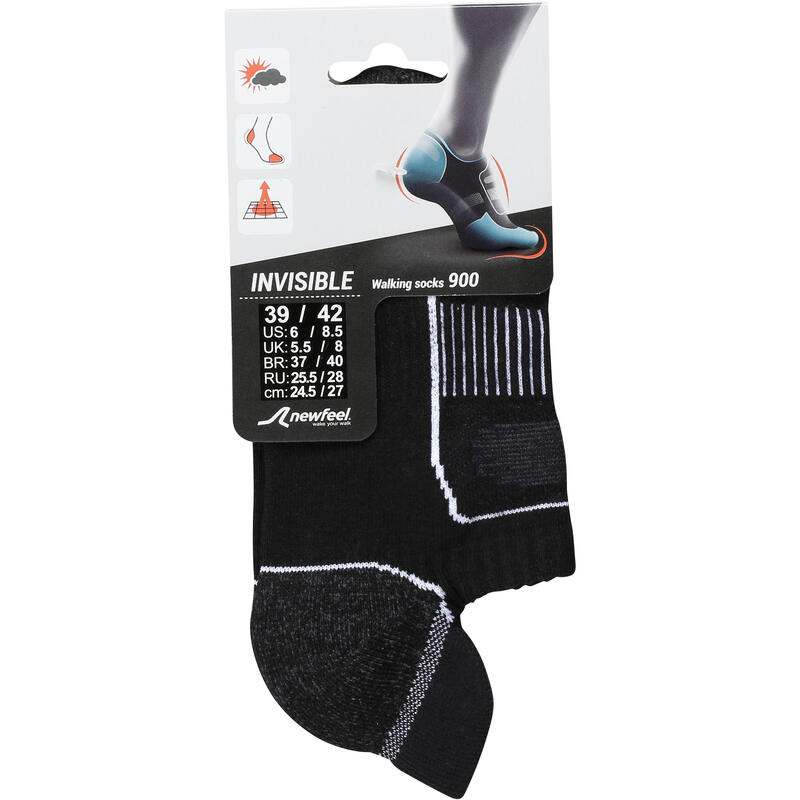 Chaussettes marche sportive Invisible 900 noir