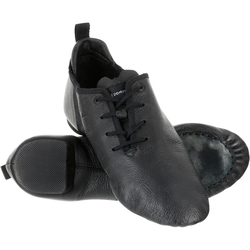 Chaussons de danse moderne en cuir souple à bi-semelle noir