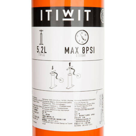 DUAL-ACTION LOW-PRESSURE 1-8 PSI HAND PUMP FOR KAYAKS 2 X 2.6 L ORANGE