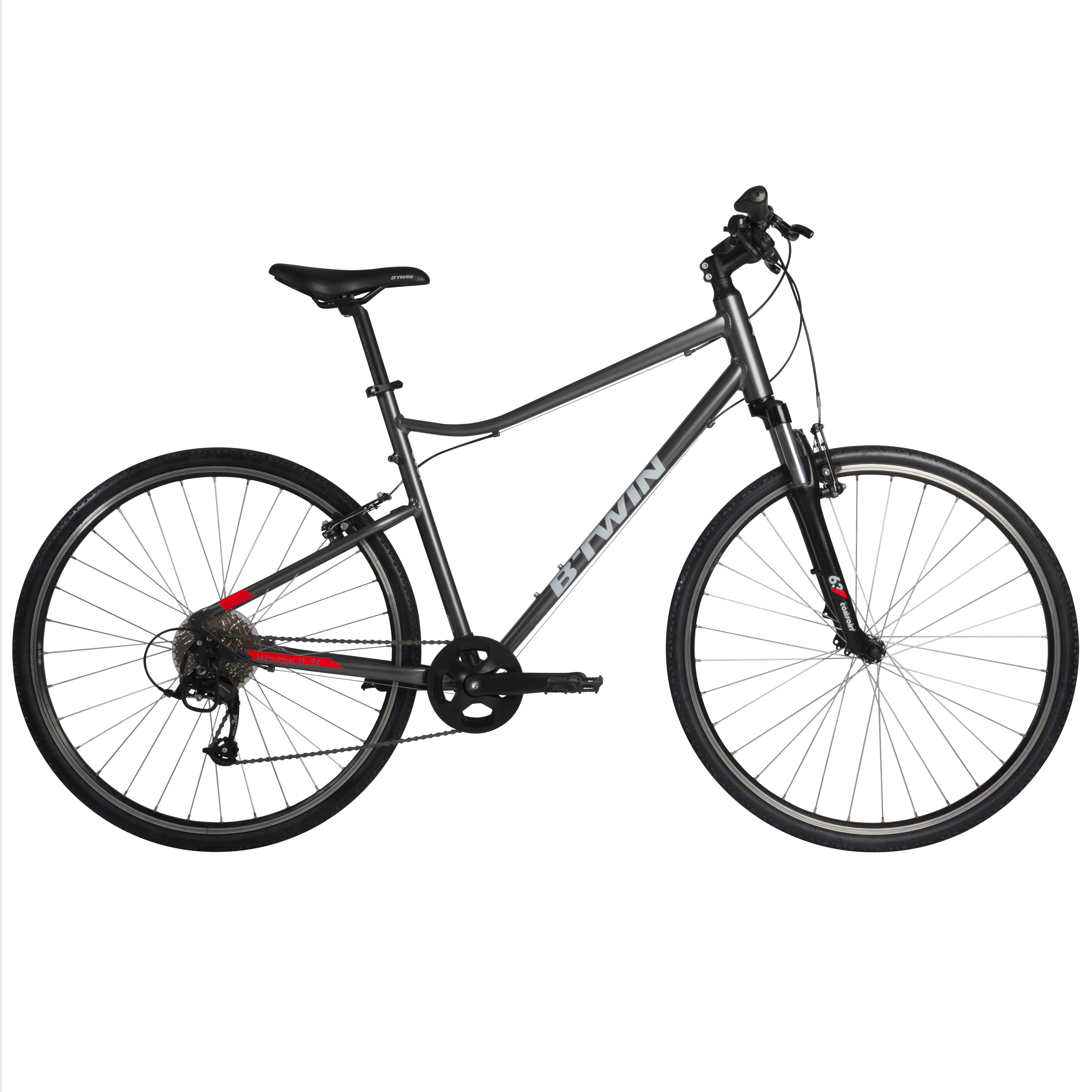 VELO TOUT CHEMIN RIVERSIDE 500 GRIS ROUGE chez DECHATLON