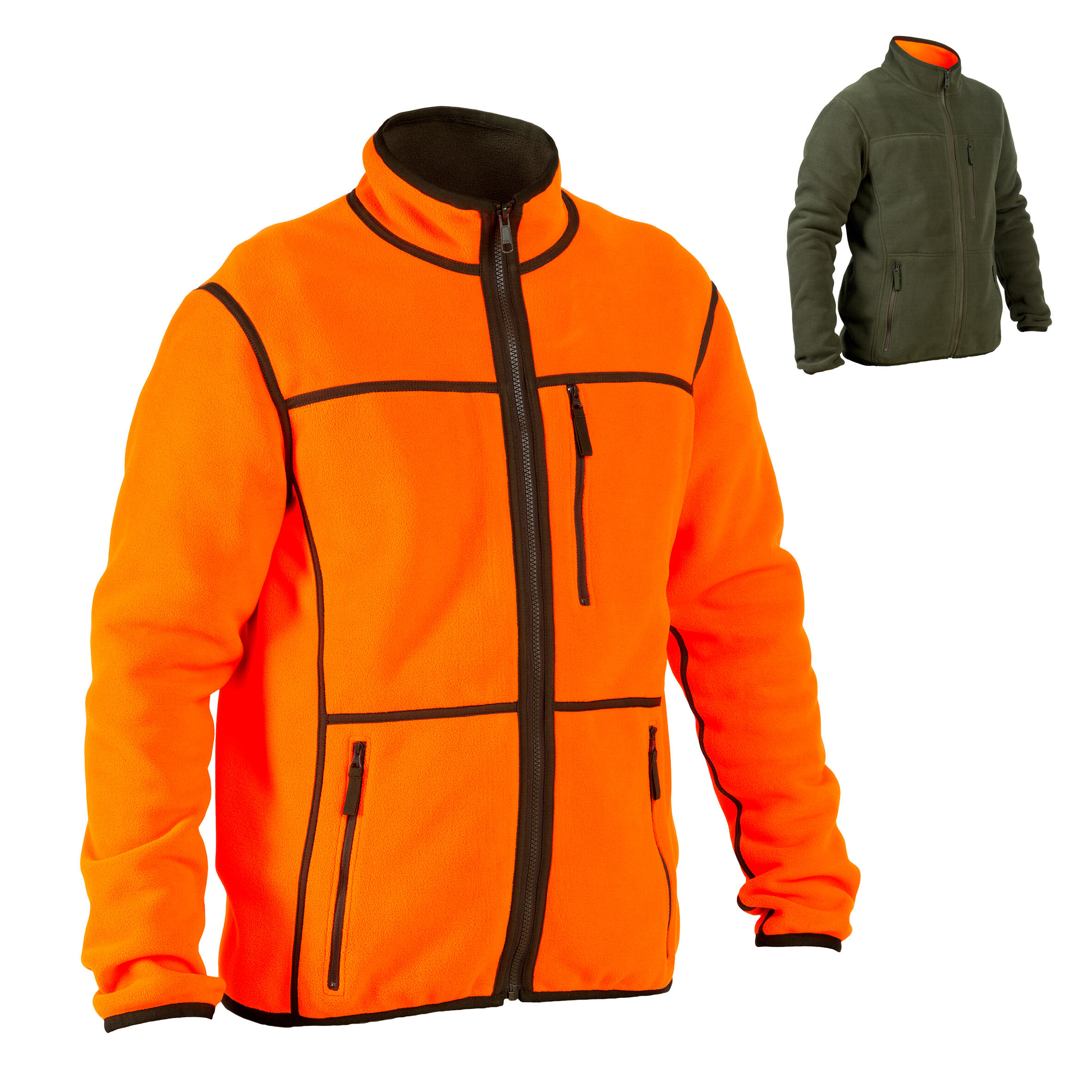 Omkeerbaar fleecejack voor de jacht 500 groen/oranje fluo 2/20