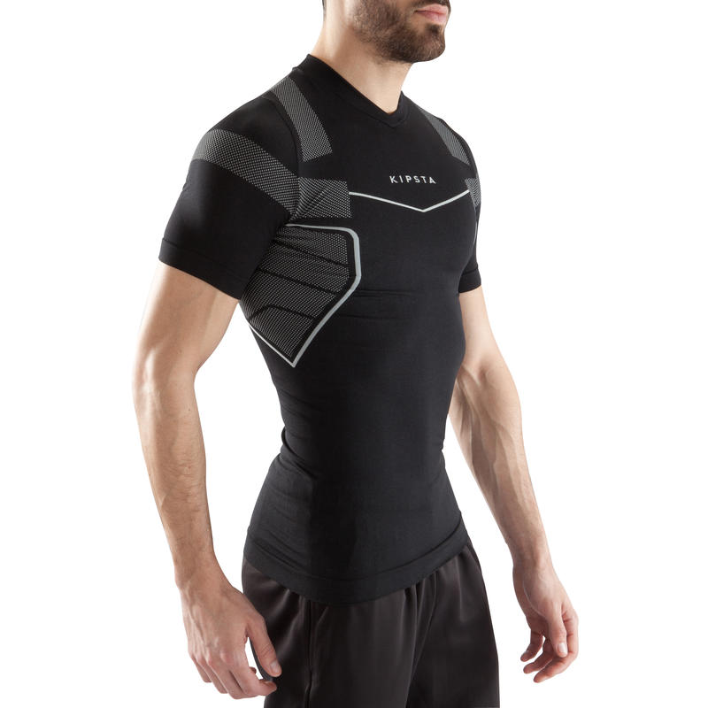 Playera Térmica Transpirable Manga Corta Kipsta KDRY500 Hombre Negra