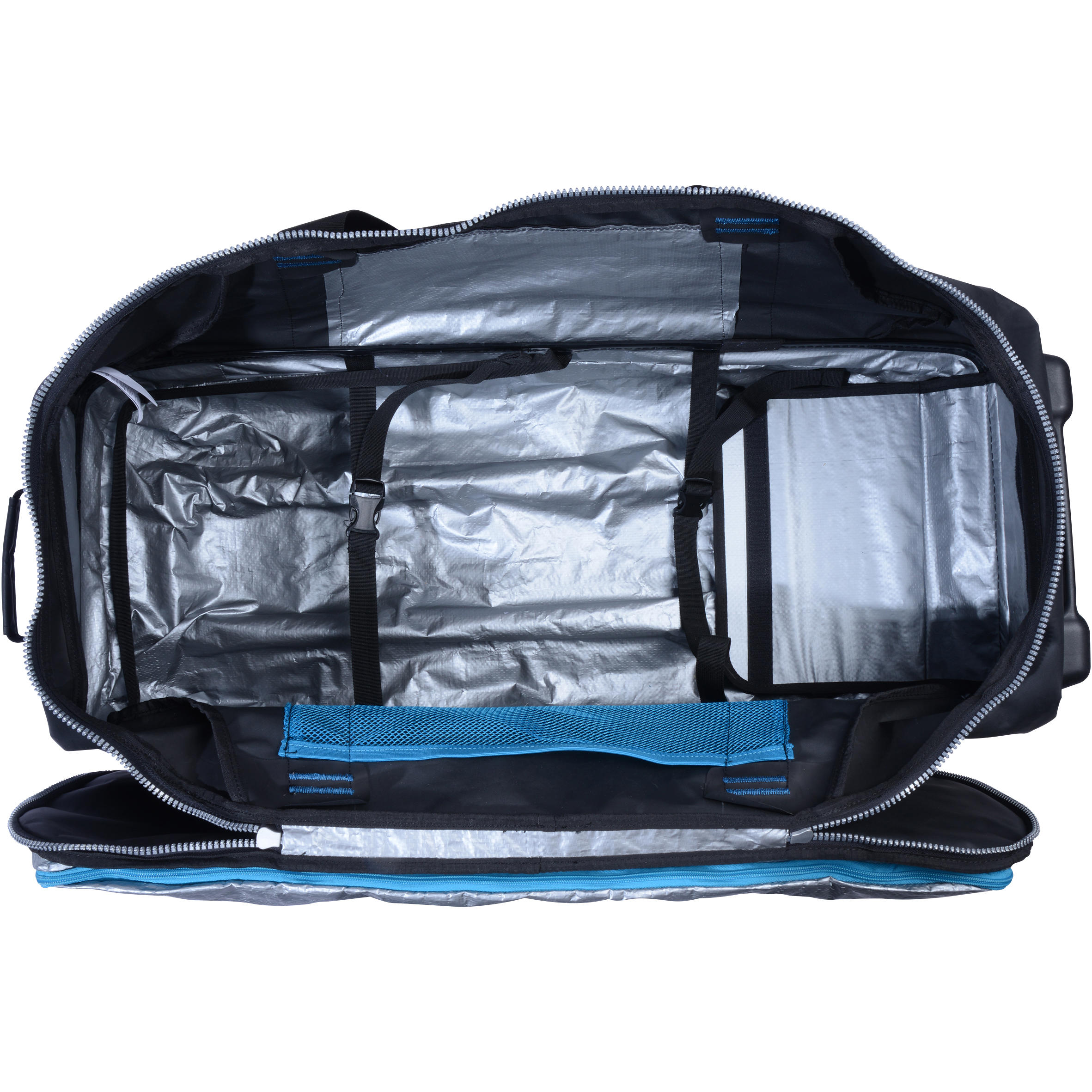Scuba-diving travel bag 90 L with rigid shell and wheels - black/blue 18/21